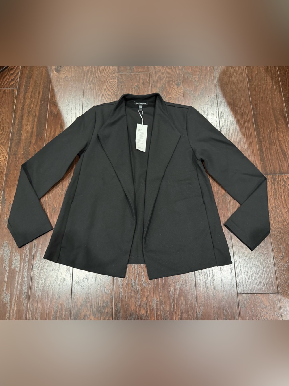 Eileen Fisher Women High Collar Black Open Front Blazer Size XXS NEW